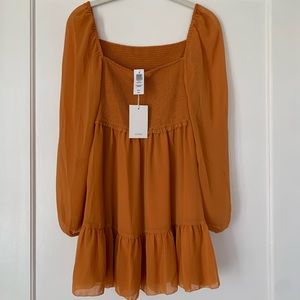 Wilfred Aritzia Ochre Yellow Gold Long Sleeve Flowy Square Neck Dress (Size XS)